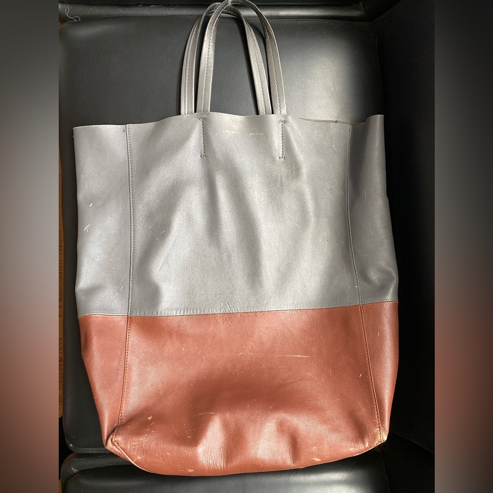 Old Céline Phoebe Philo bi-cabas tote in gray and brown hippo leather
